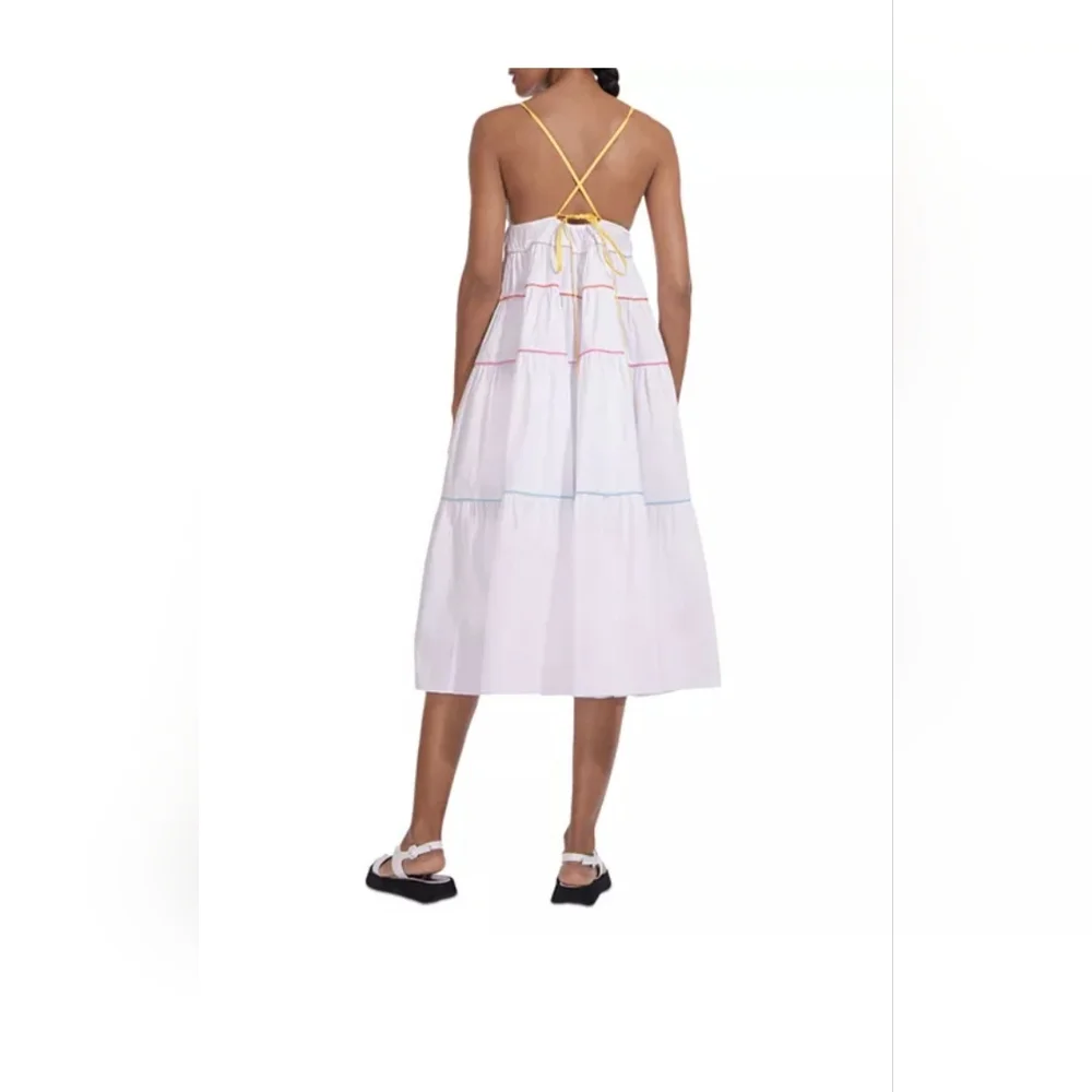 STAUD Cleo Colorblock Tiered Midi Dress Size S - Picture 2 of 9